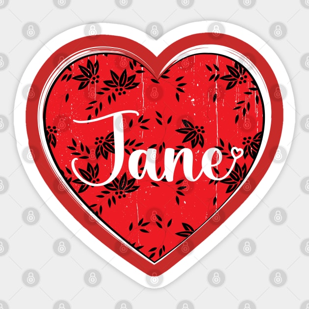 I Love Jane First Name I Heart Jane Sticker by ArticArtac